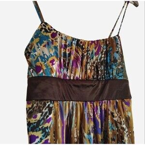 Y2K Abstract Print Dress Womens Size S Empire Waist Spaghetti Strap Retro